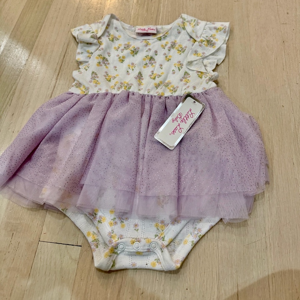 Little Lass White and Purple Floral Dress - NWT